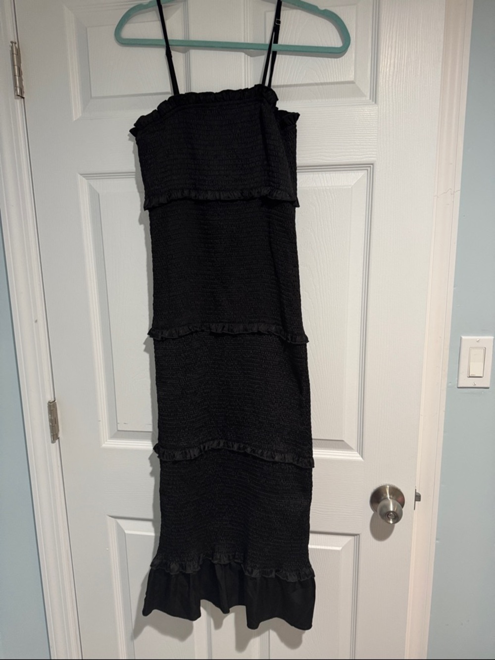 Black Smocked Strap Midi Dress